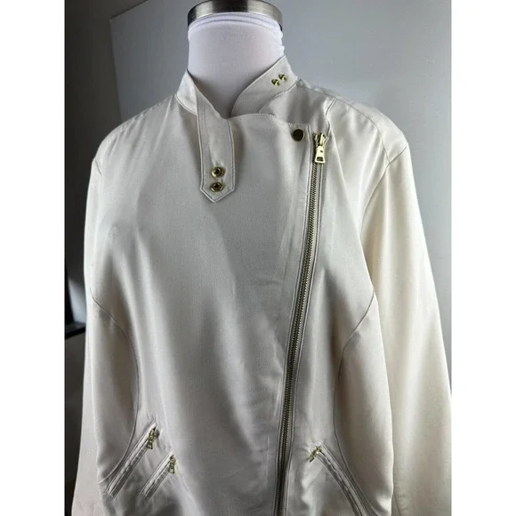 Apt. 9 Moto Jacket Birch Cream Gold Accents Lined Zip Lightweight Plus Size 3X - Picture 3 of 10